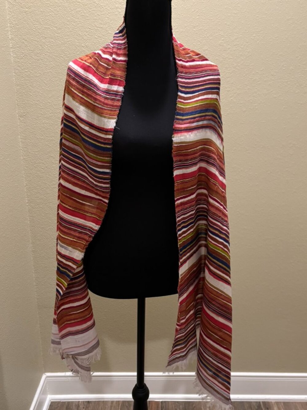 J.Jill Multi-Color Cotton Scarf Wrap Frayed Edges